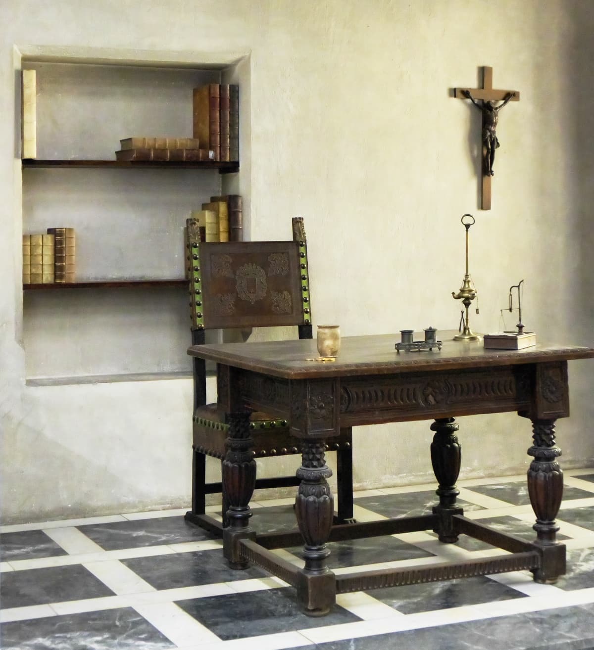 Galileo's study — desk, books, and instruments